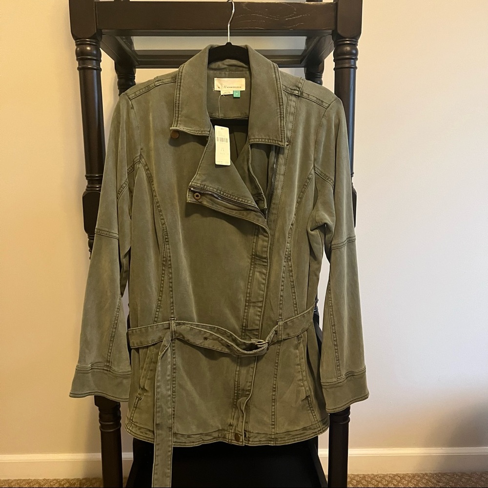 Army Green Anthropologie long moto jacket!